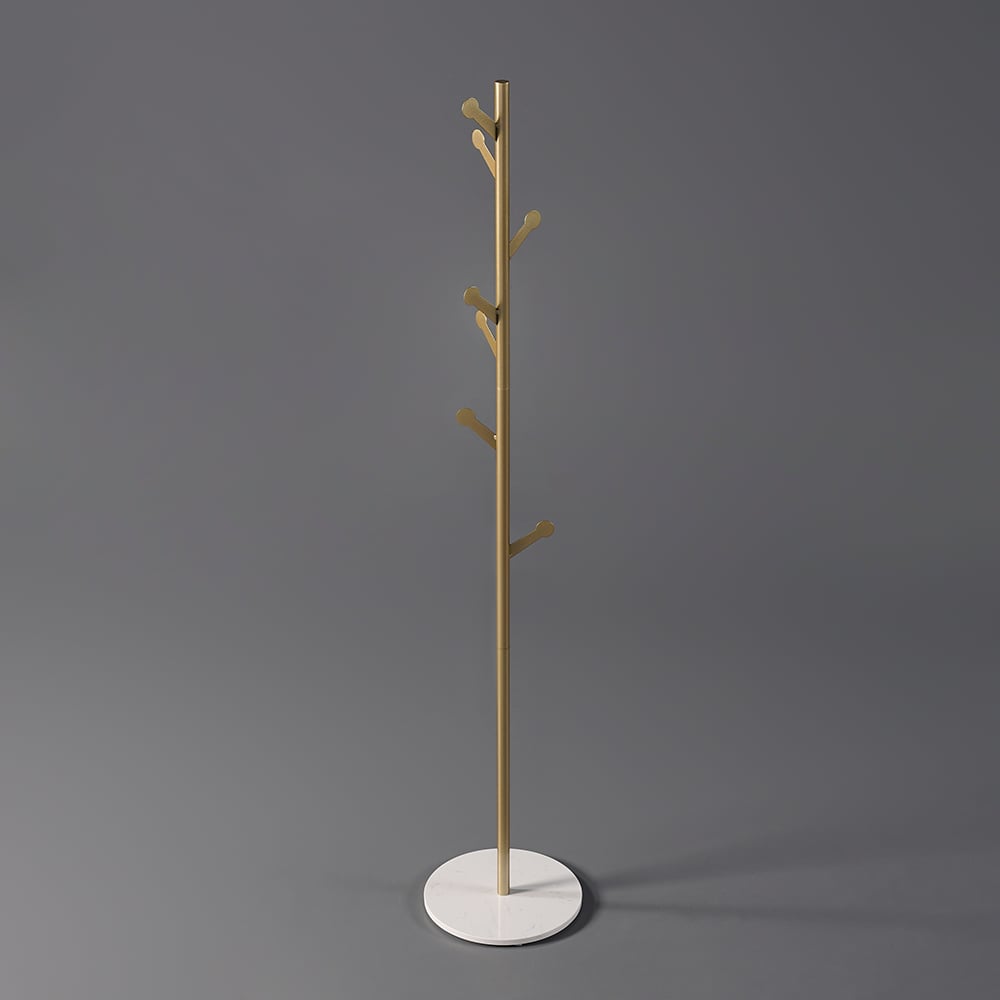 Marble Freestanding Clothing Rack Gold with Hooks for Bedroom - 