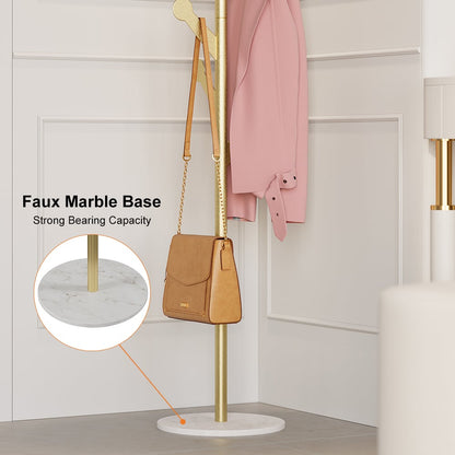 Marble Freestanding Clothing Rack Gold with Hooks for Bedroom - 