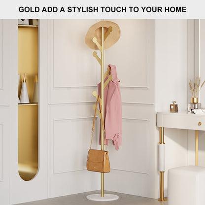 Marble Freestanding Clothing Rack Gold with Hooks for Bedroom - 