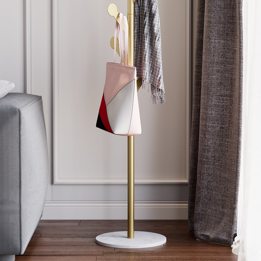Marble Freestanding Clothing Rack Gold with Hooks for Bedroom - 
