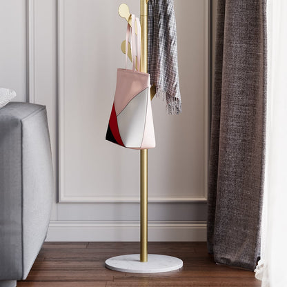 Marble Freestanding Clothing Rack Gold with Hooks for Bedroom - 