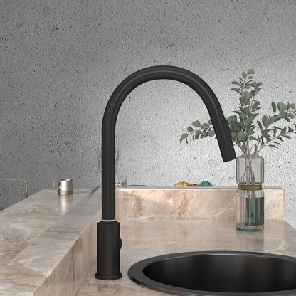 Matte Black Touch Kitchen Faucet Stainless Steel Pull Out Spray Single Handle - 