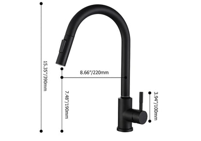 Matte Black Touch Kitchen Faucet Stainless Steel Pull Out Spray Single Handle - 