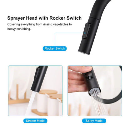 Matte Black Touch Kitchen Faucet Stainless Steel Pull Out Spray Single Handle - 