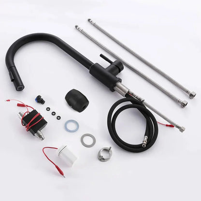 Matte Black Touch Kitchen Faucet Stainless Steel Pull Out Spray Single Handle - 