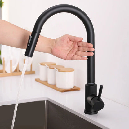 Matte Black Touch Kitchen Faucet Stainless Steel Pull Out Spray Single Handle - Homary