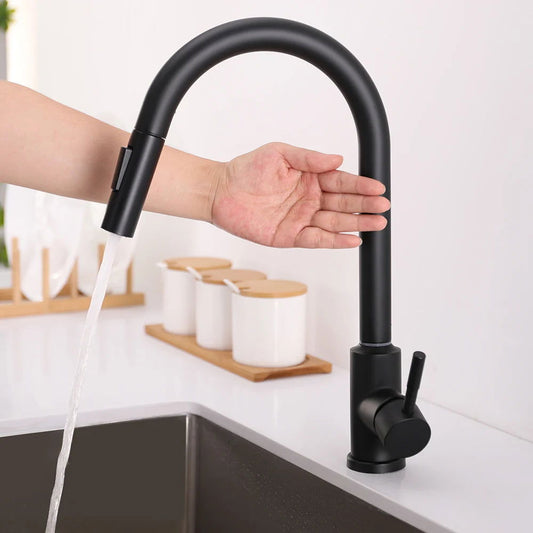Matte Black Touch Kitchen Faucet Stainless Steel Pull Out Spray Single Handle - Homary
