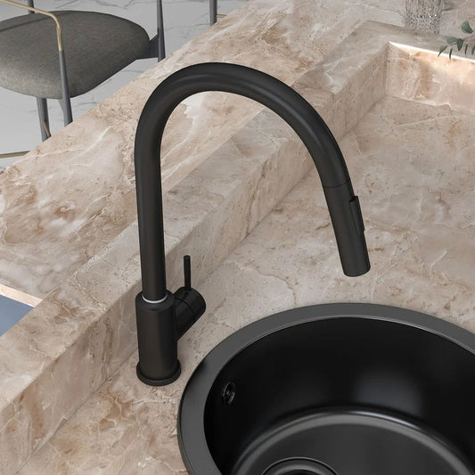 Matte Black Touch Kitchen Faucet Stainless Steel Pull Out Spray Single Handle - Homary