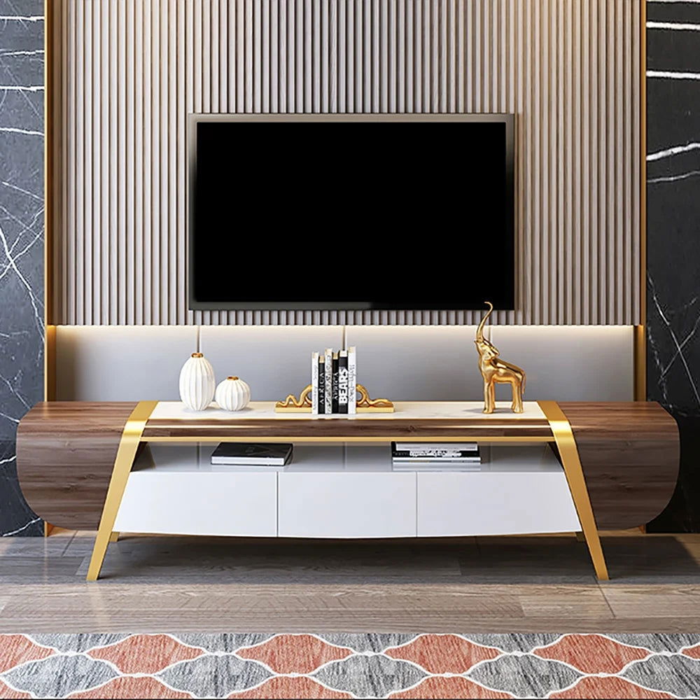 Mella 2200mm TV Stand with Storage White Faux Marble Top 3 Drawers Media Console for TVs - Approved By Design