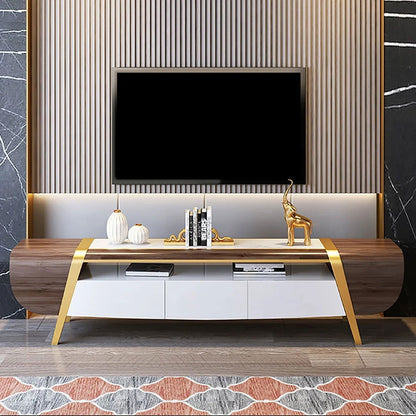 Mella 2200mm TV Stand with Storage White Faux Marble Top 3 Drawers Media Console for TVs - Approved By Design