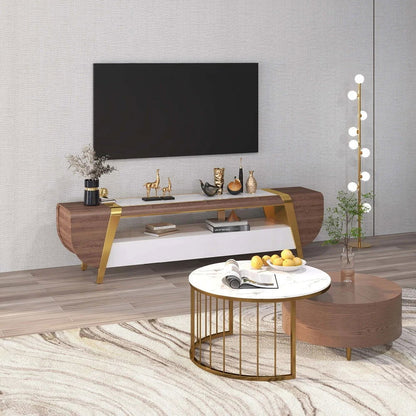Mella 2200mm TV Stand with Storage White Faux Marble Top 3 Drawers Media Console for TVs - Approved By Design