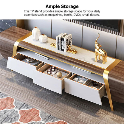 Mella 2200mm TV Stand with Storage White Faux Marble Top 3 Drawers Media Console for TVs - Approved By Design