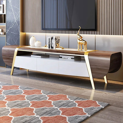 Mella 2200mm TV Stand with Storage White Faux Marble Top 3 Drawers Media Console for TVs - Approved By Design