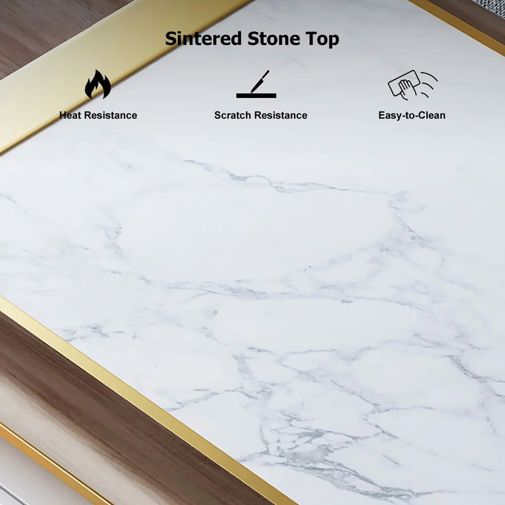 Mella 2200mm TV Stand with Storage White Faux Marble Top 3 Drawers Media Console for TVs - Approved By Design