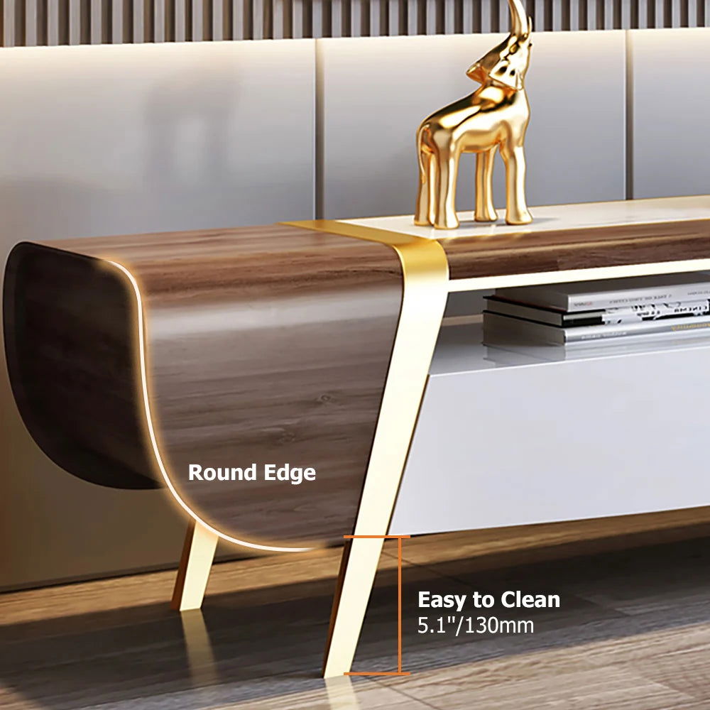 Mella 2200mm TV Stand with Storage White Faux Marble Top 3 Drawers Media Console for TVs - Approved By Design