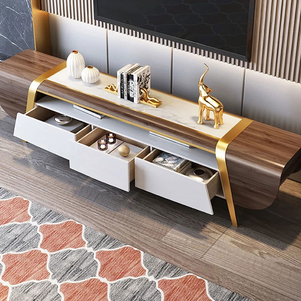 Mella 2200mm TV Stand with Storage White Faux Marble Top 3 Drawers Media Console for TVs - Approved By Design