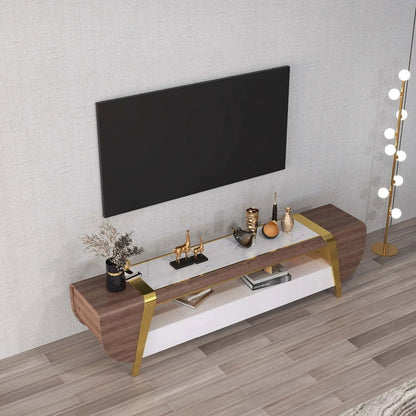 Mella 2200mm TV Stand with Storage White Faux Marble Top 3 Drawers Media Console for TVs - Approved By Design