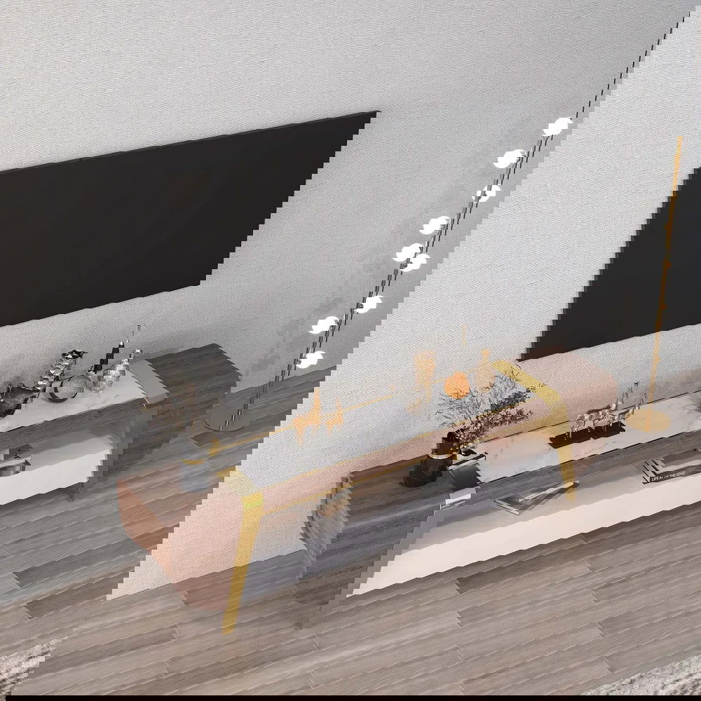 Mella 2200mm TV Stand with Storage White Faux Marble Top 3 Drawers Media Console for TVs - Homary