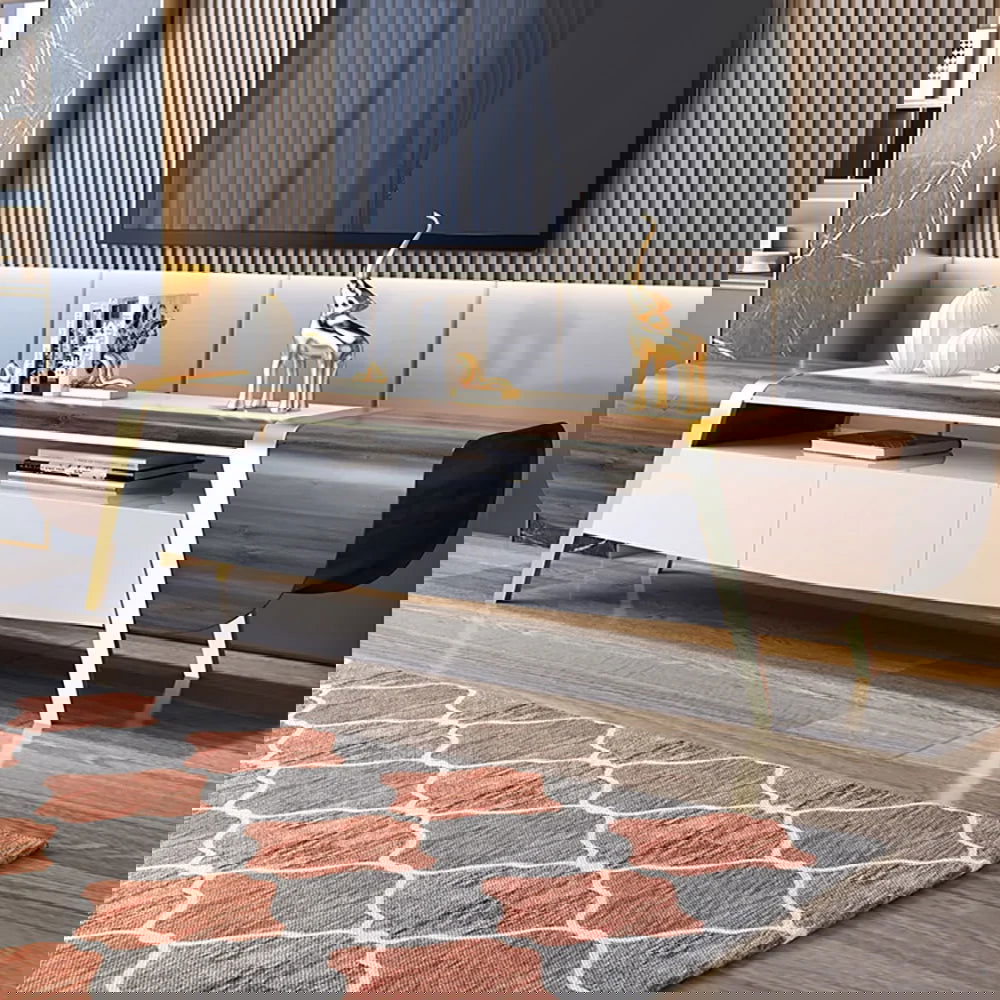 Mella 2200mm TV Stand with Storage White Faux Marble Top 3 Drawers Media Console for TVs - Homary