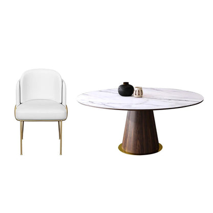 Mid-Century Modern 7 Piece Dining Room Sets 1200mm Round Dining Table White 6 Chairs - 