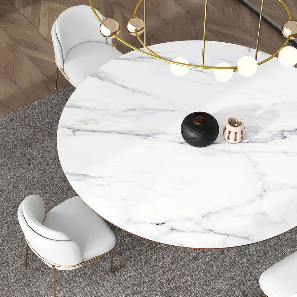 Mid-Century Modern 7 Piece Dining Room Sets 1200mm Round Dining Table White 6 Chairs - 