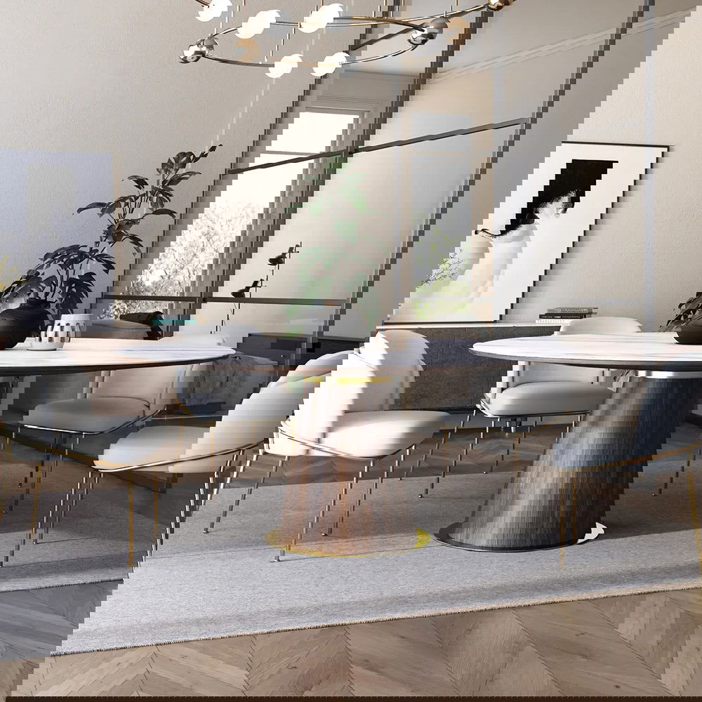 Mid-Century Modern 7 Piece Dining Room Sets 1200mm Round Dining Table White 6 Chairs - 