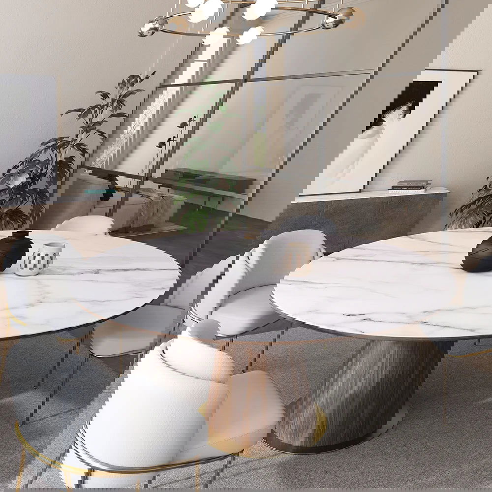 Mid-Century Modern 7 Piece Dining Room Sets 1200mm Round Dining Table White 6 Chairs - 