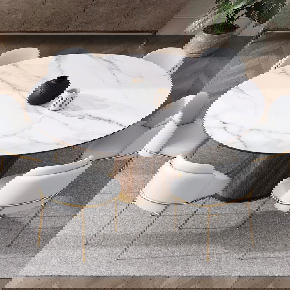 Mid-Century Modern 7 Piece Dining Room Sets 1200mm Round Dining Table White 6 Chairs - Homary