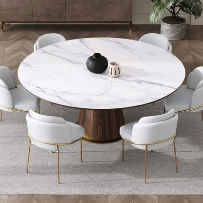 Mid-Century Modern 7 Piece Dining Room Sets 1200mm Round Dining Table White 6 Chairs - Homary