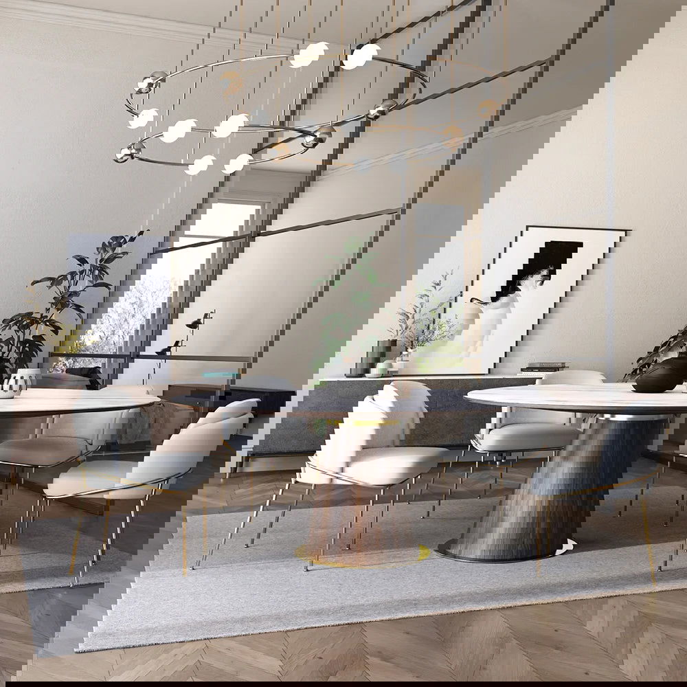 Mid-Century Modern 7 Piece Dining Room Sets 1200mm Round Dining Table White 6 Chairs - Homary