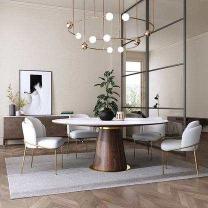 Mid-Century Modern 7 Piece Dining Room Sets 1200mm Round Dining Table White 6 Chairs - Homary