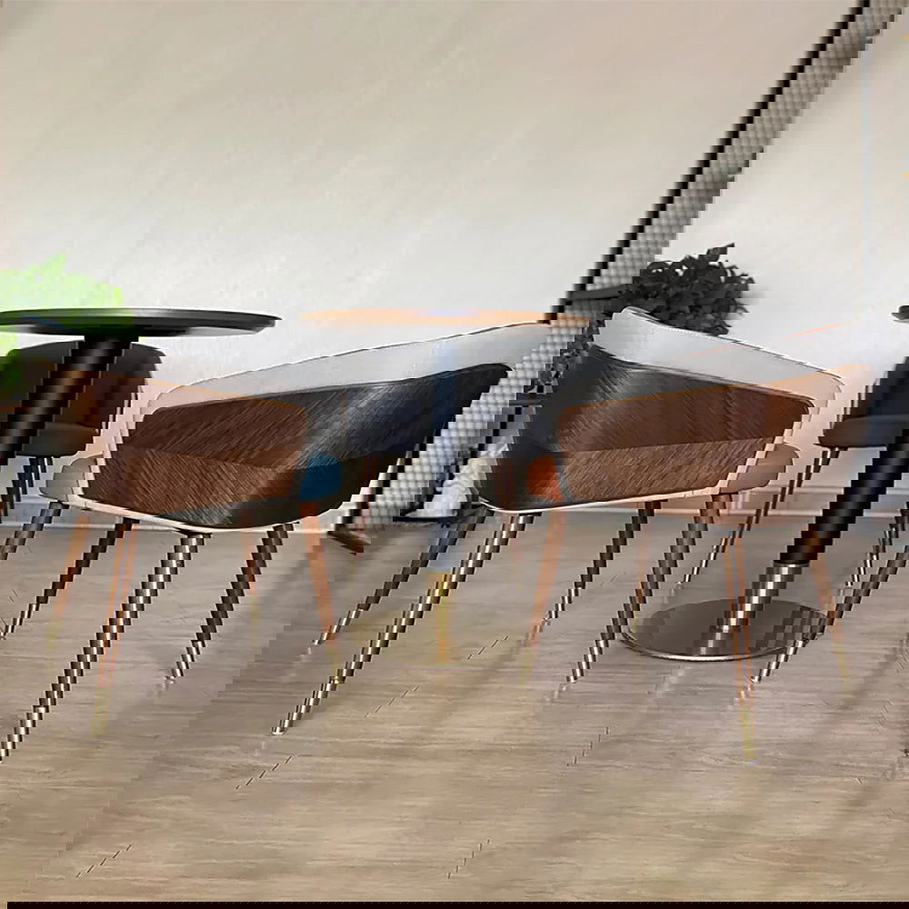 Mid-Century Modern Dining Chair Single Arm Chair Upholstered Leath-Aire - 