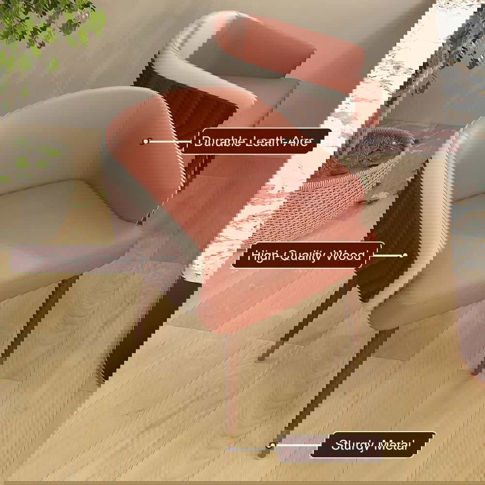 Mid-Century Modern Dining Chair Single Arm Chair Upholstered Leath-Aire - 