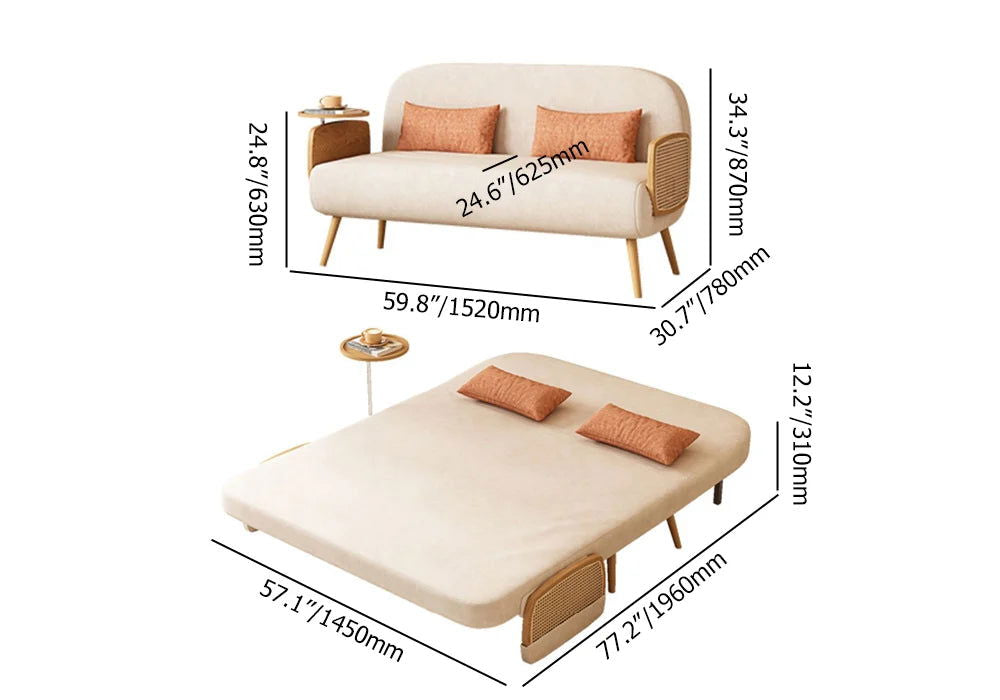 Mid-Century Modern Rattan Daybed Full Sofa Bed Convertible Sleeper Lounge Chair Folding - 