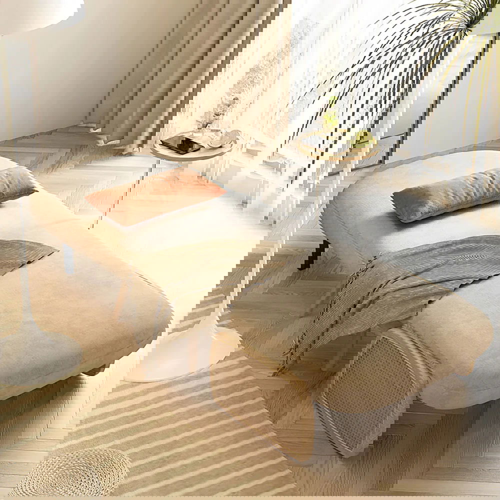 Mid-Century Modern Rattan Daybed Single Sofa Bed Convertible Sleeper Lounge Chair - 