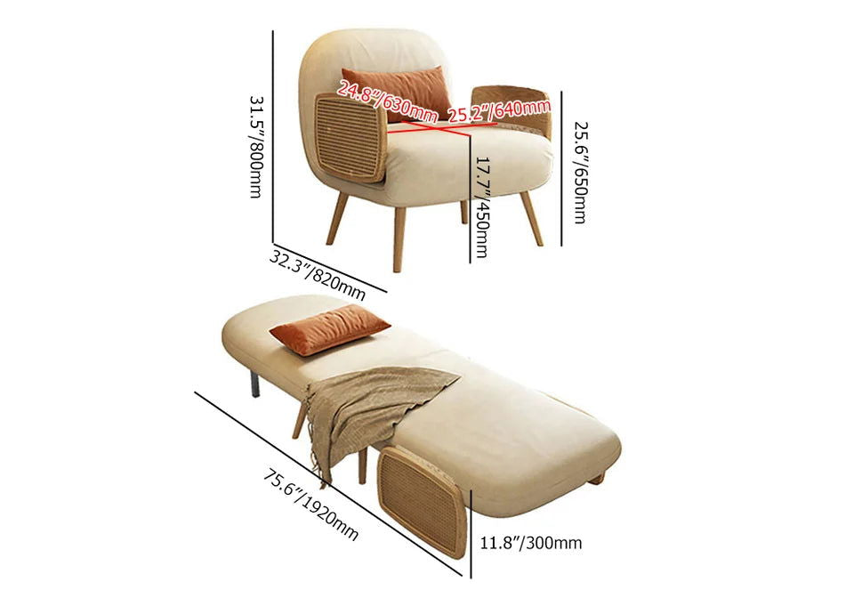 Mid-Century Modern Rattan Daybed Single Sofa Bed Convertible Sleeper Lounge Chair - 