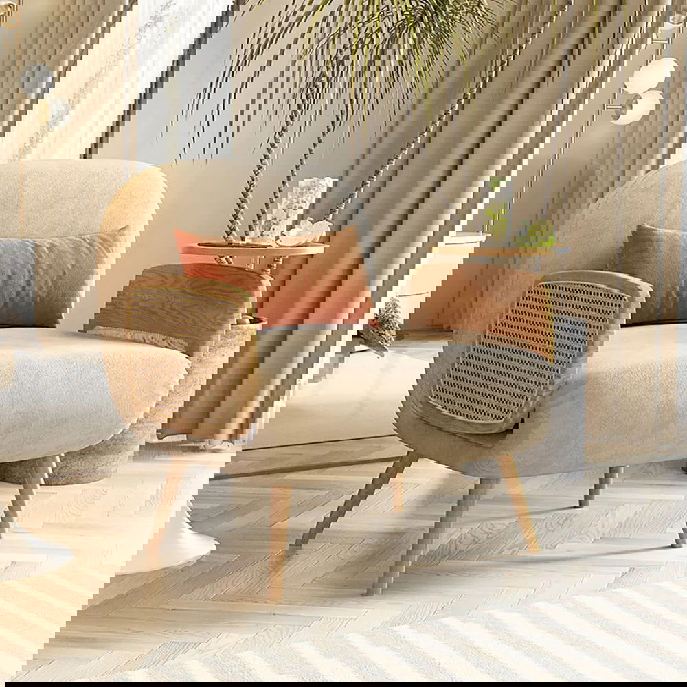 Mid-Century Modern Rattan Daybed Single Sofa Bed Convertible Sleeper Lounge Chair - 