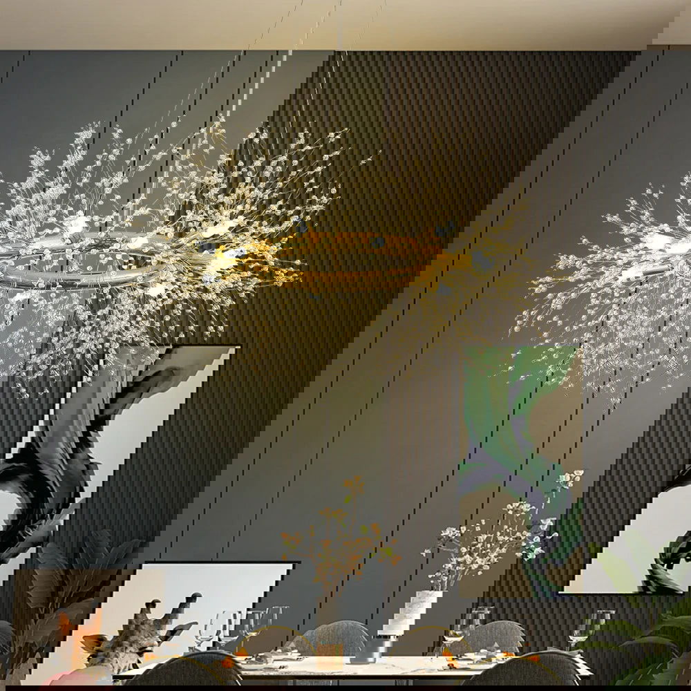 Mid Century Modern 12-Light Crystal Firework Sputnik Chandelier Pendant Ceiling Light - 