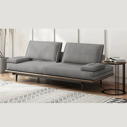 Mid Century Modern Pull Out Sofa Bed Grey Wood Convertible Sleeper Sofa Cotton & Linen - 