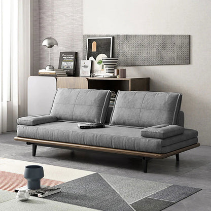 Mid Century Modern Pull Out Sofa Bed Grey Wood Convertible Sleeper Sofa Cotton & Linen - 