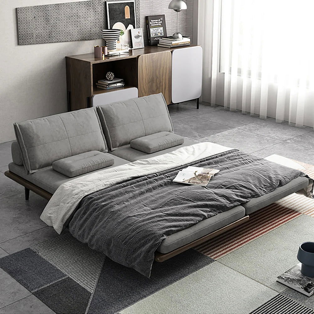 Mid Century Modern Pull Out Sofa Bed Grey Wood Convertible Sleeper Sofa Cotton & Linen - 