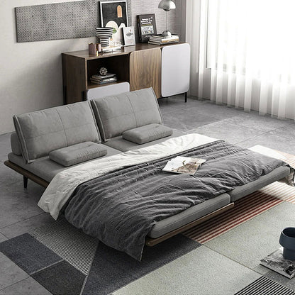 Mid Century Modern Pull Out Sofa Bed Grey Wood Convertible Sleeper Sofa Cotton & Linen - 