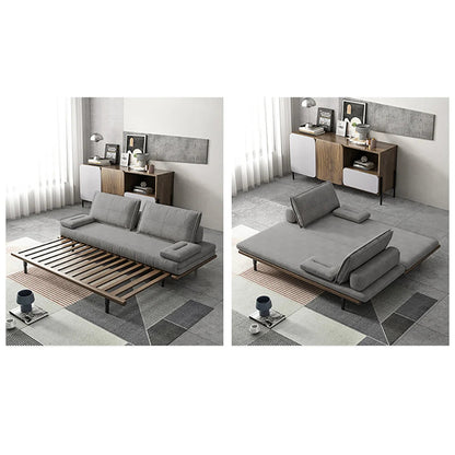 Mid Century Modern Pull Out Sofa Bed Grey Wood Convertible Sleeper Sofa Cotton & Linen - 