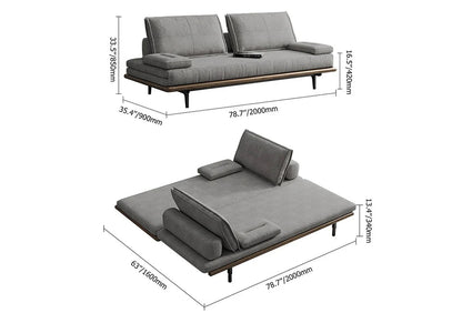Mid Century Modern Pull Out Sofa Bed Grey Wood Convertible Sleeper Sofa Cotton & Linen - 