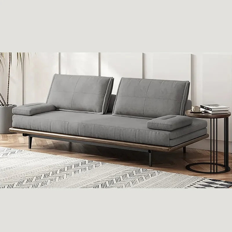 Mid Century Modern Pull Out Sofa Bed Grey Wood Convertible Sleeper Sofa Cotton & Linen - Homary