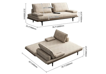 Mid Century Modern Pull Out Sofa Bed Khaki Wood Convertible Sleeper Sofa Cotton & Linen - 