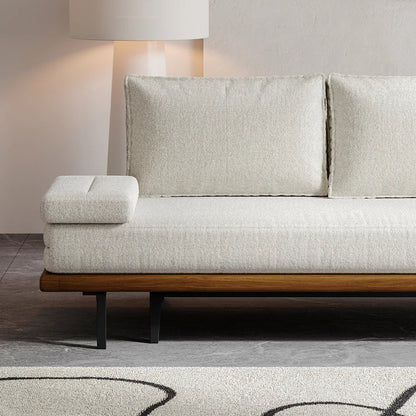 Mid Century Modern Pull Out Sofa Bed White Wood Convertible Sleeper Sofa Cotton & Linen - 