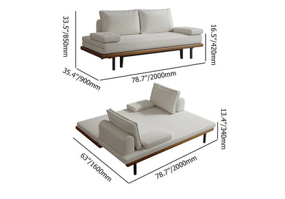 Mid Century Modern Pull Out Sofa Bed White Wood Convertible Sleeper Sofa Cotton & Linen - 