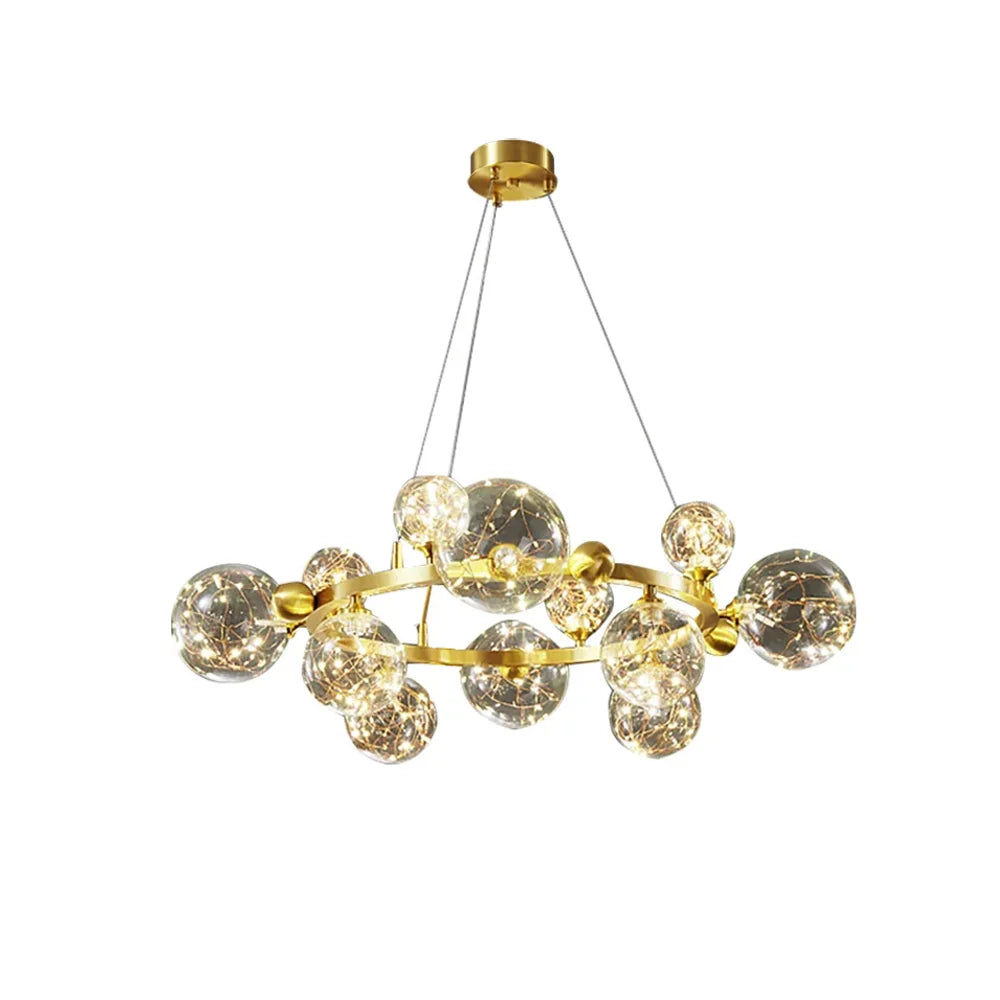 Miglobe Gold 12-Light Glass Globe LED Chandelier with Adjustable Cable - 