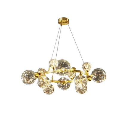 Miglobe Gold 12-Light Glass Globe LED Chandelier with Adjustable Cable - 